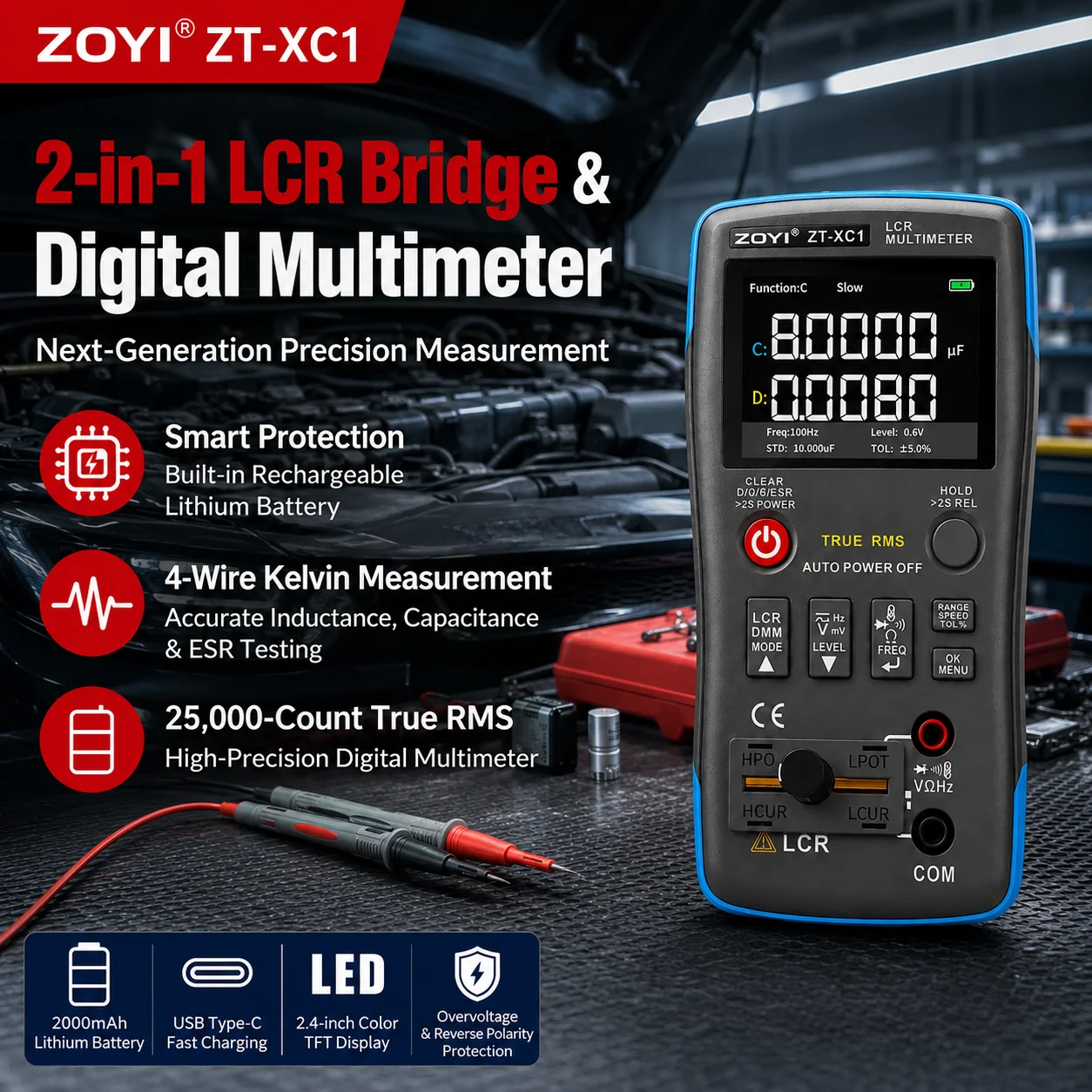 ZOYI ZT-XC1 Bridge+4,5-stelliges Multimeter 2-in-1 Handgehaltener LCR Smart-Tester zur Identifizierung von Widerstand, Kapazität und Induktivität