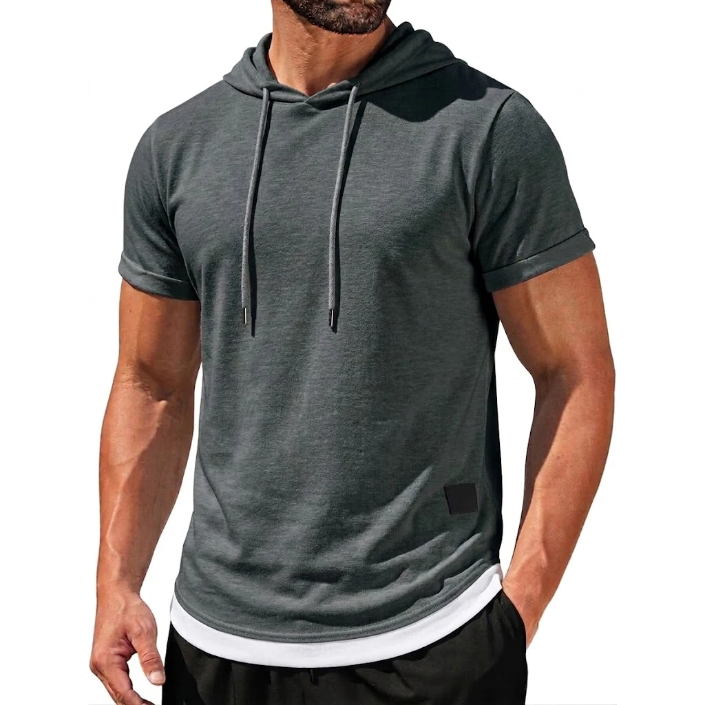 Lightweight Hooded Men's Fitness T Shirt - Image 4