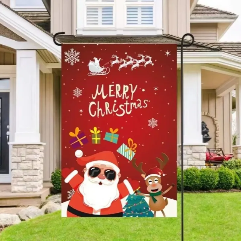 Outdoor garden hanging flags Christmas snowman Santa Claus pattern factory straight hair banner to print