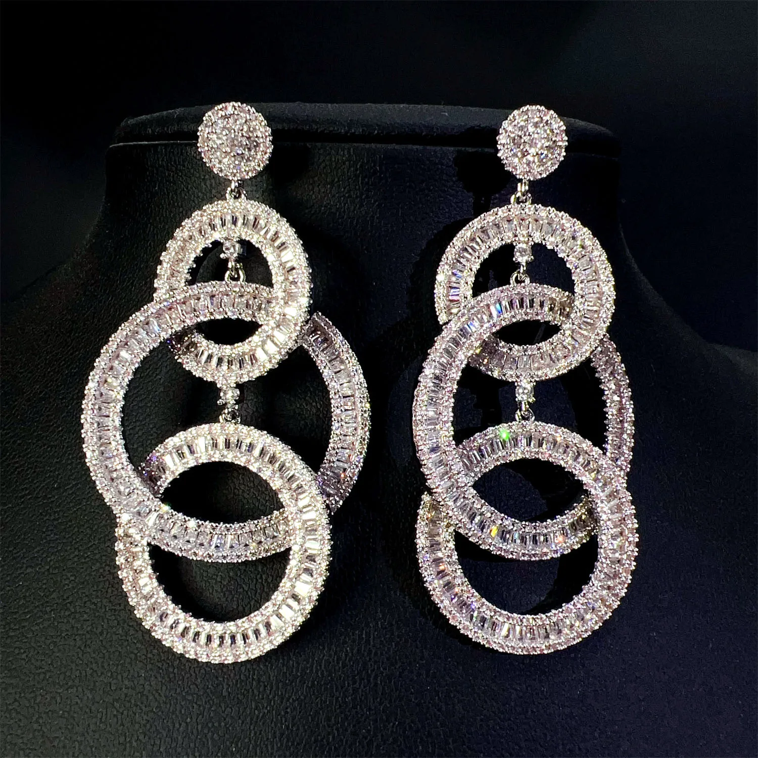 

Wedding Bride Luxury Earrings Large Circle Tassel Long Dangle Earrings Silver Gold Color Zircon Anniversary Gift Female