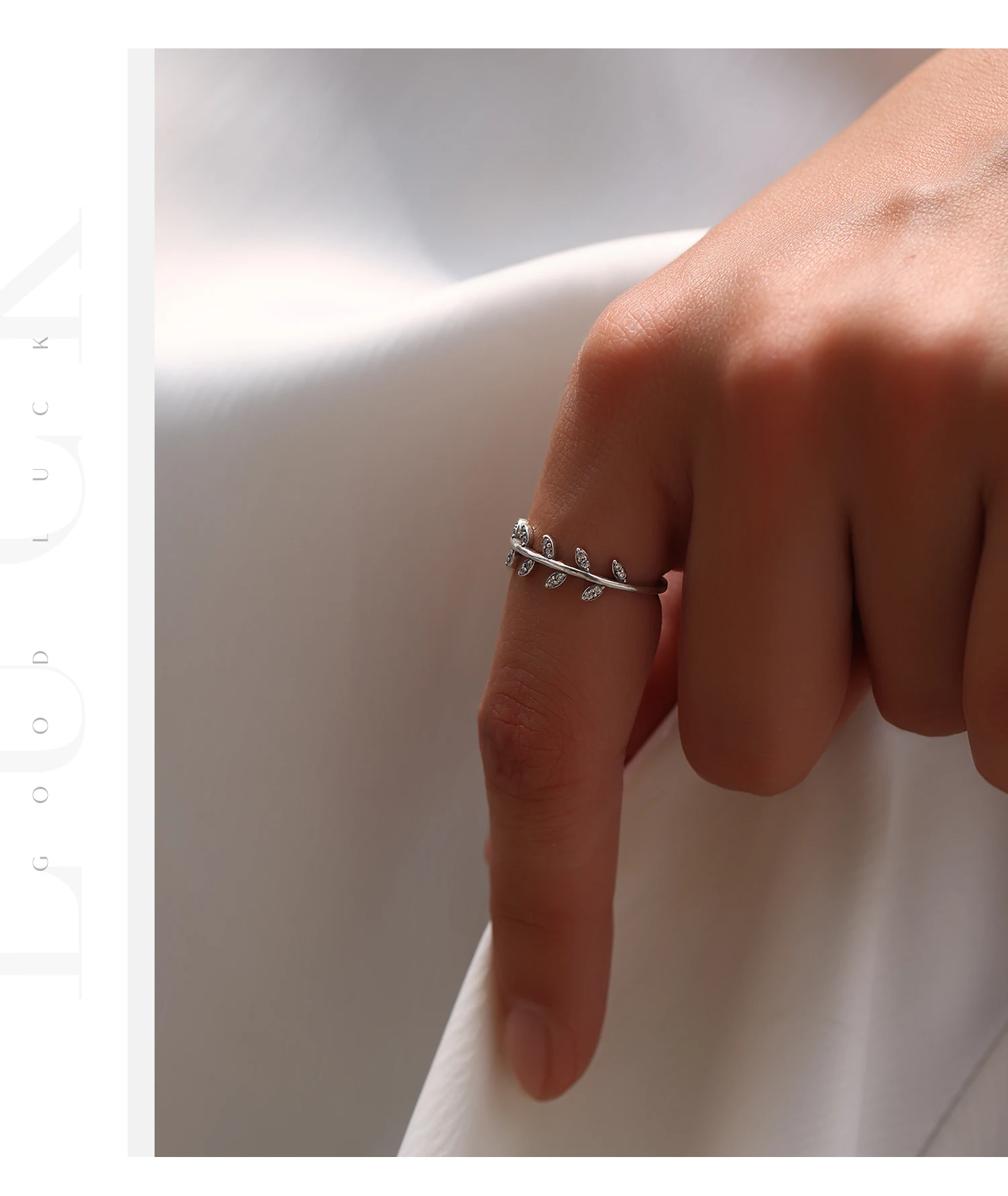 MODIAN Ring aus 925er-Sterlingsilber mit Blattzweig-Motiv, klarem Zirkonia, Olivenzweig, dünn, stapelbar, Fingerringe für Damen, Natur, edler Schmuck – Detail 6