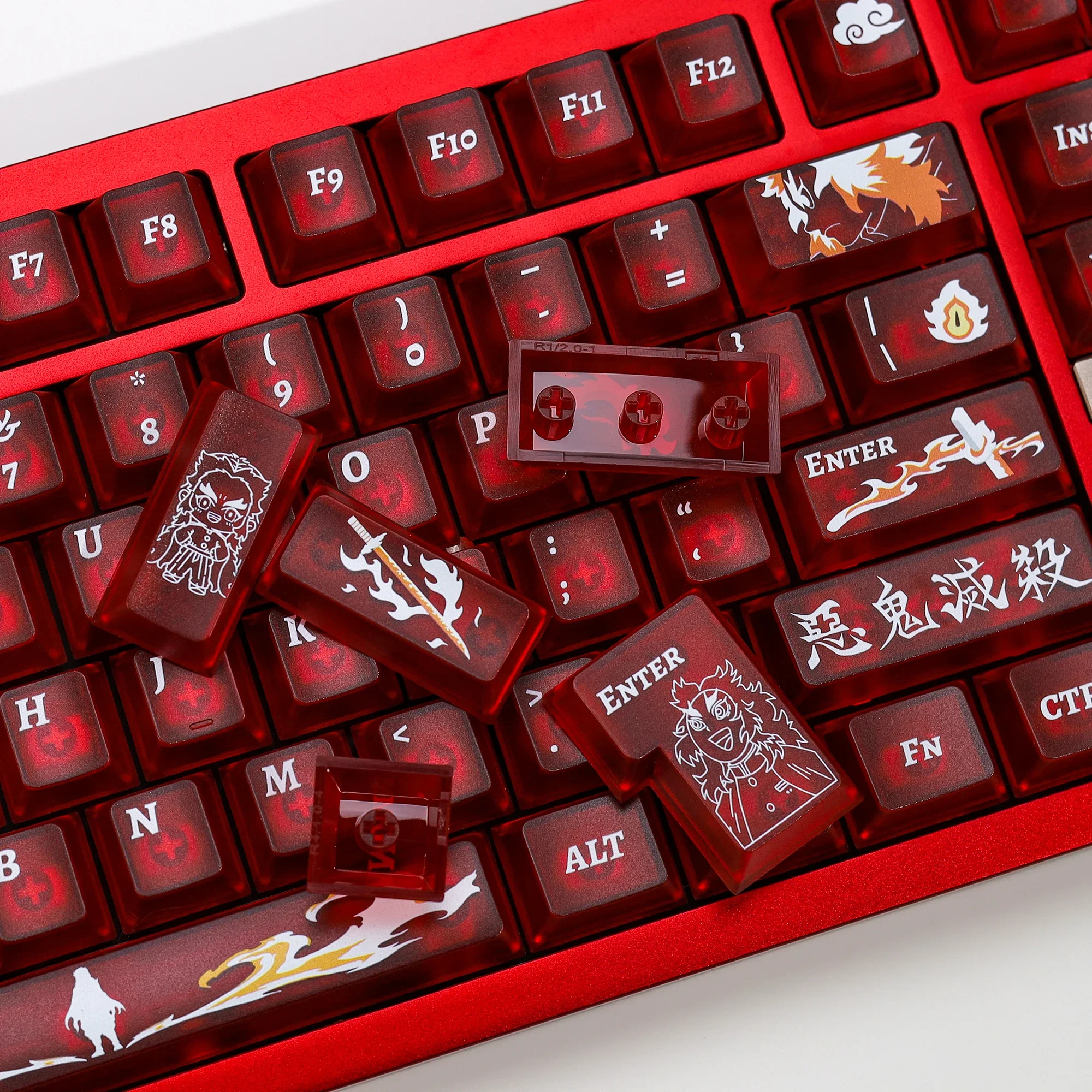 KBDiy Cherry Profile Nichirin Sword-Red Keycaps Custom Matte Translucent 137 Keys Cap for Mechanical Keyboards PC Material UV