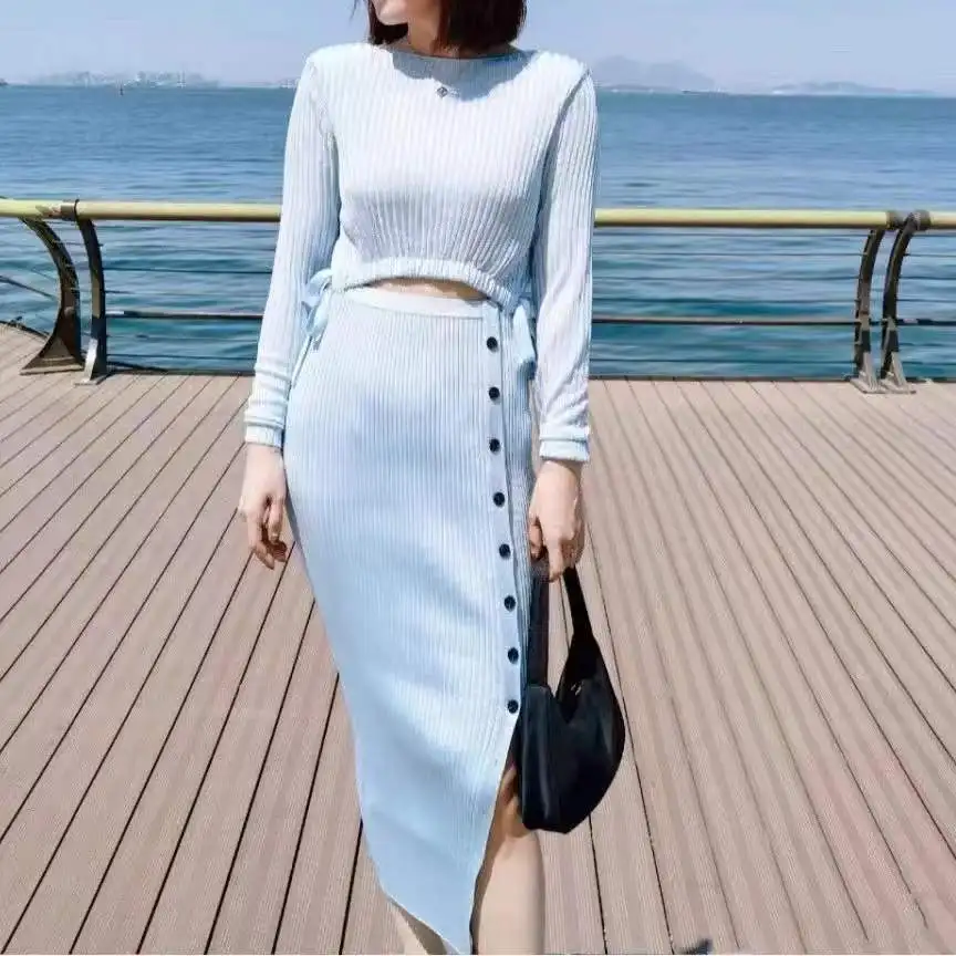 

Maxi Dress for Women 2024 New Autumn Winter O-neck Waist Hollow Out Slim Casual Long Sleeve Split Wrap Robes