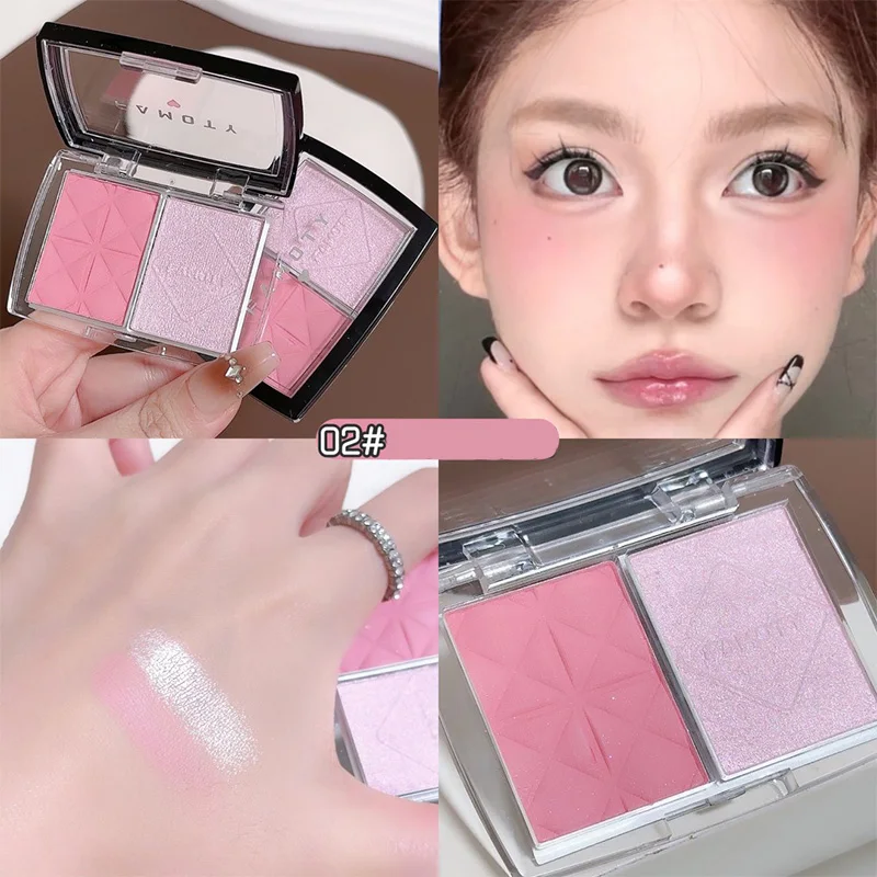 Two-tone Blush Powder Palette 2 In1 Lasting Waterproof Matte Brighten Skin Blusher Highlight Rubor Rouge Korean Natural Makeup