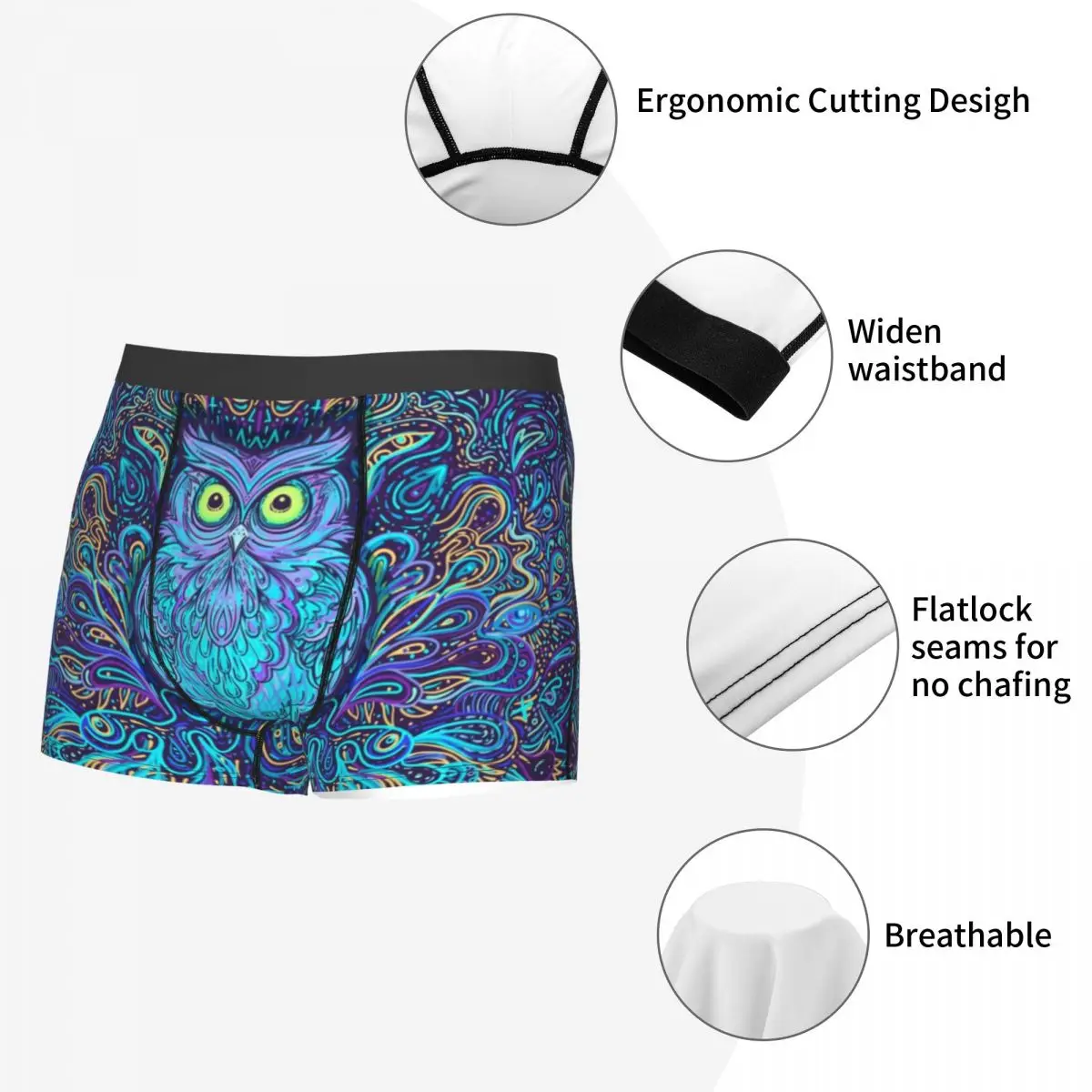 Custom Owl Mandala Underwear Men Stretch Animal Boxer Briefs Shorts Panties Soft Underpants For Homme