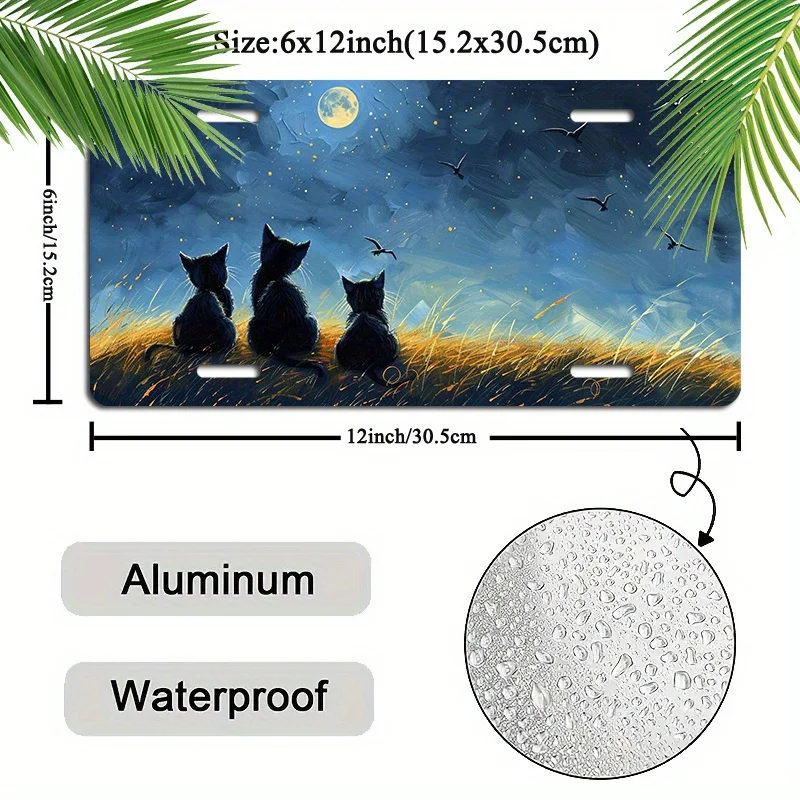 Whimsical Sky Cat - 6X12-inch Aluminum License Plate | Durable, Waterproof, Rust-proof | The Perfect Gift for Cat Lovers