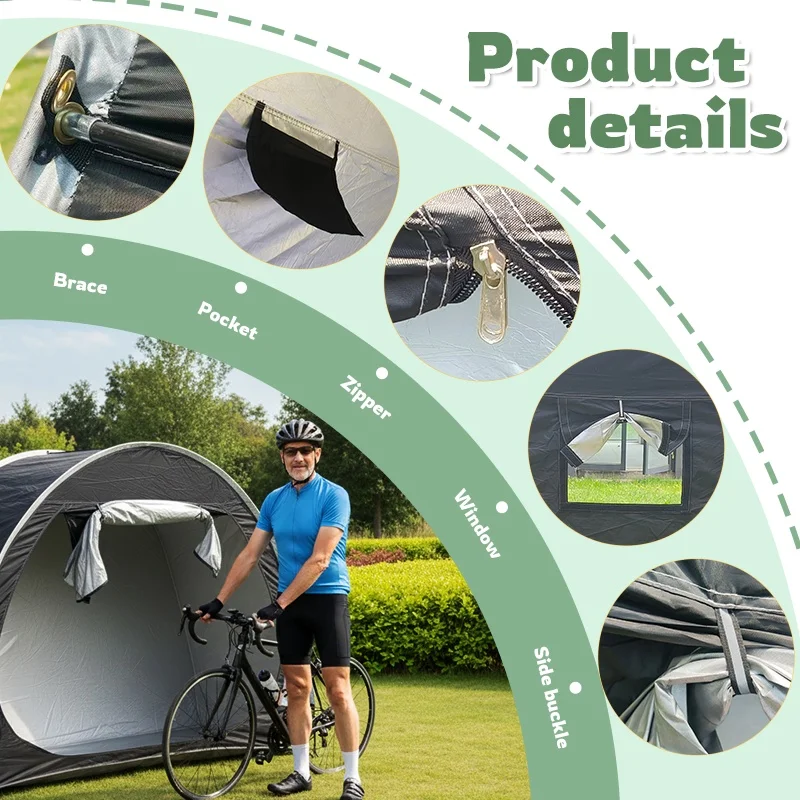 2‑3 Bikes Reinforced Frame Bike Shelter, Large Space Bicycle Storage Tent, Portable Outdoor Bike Shed