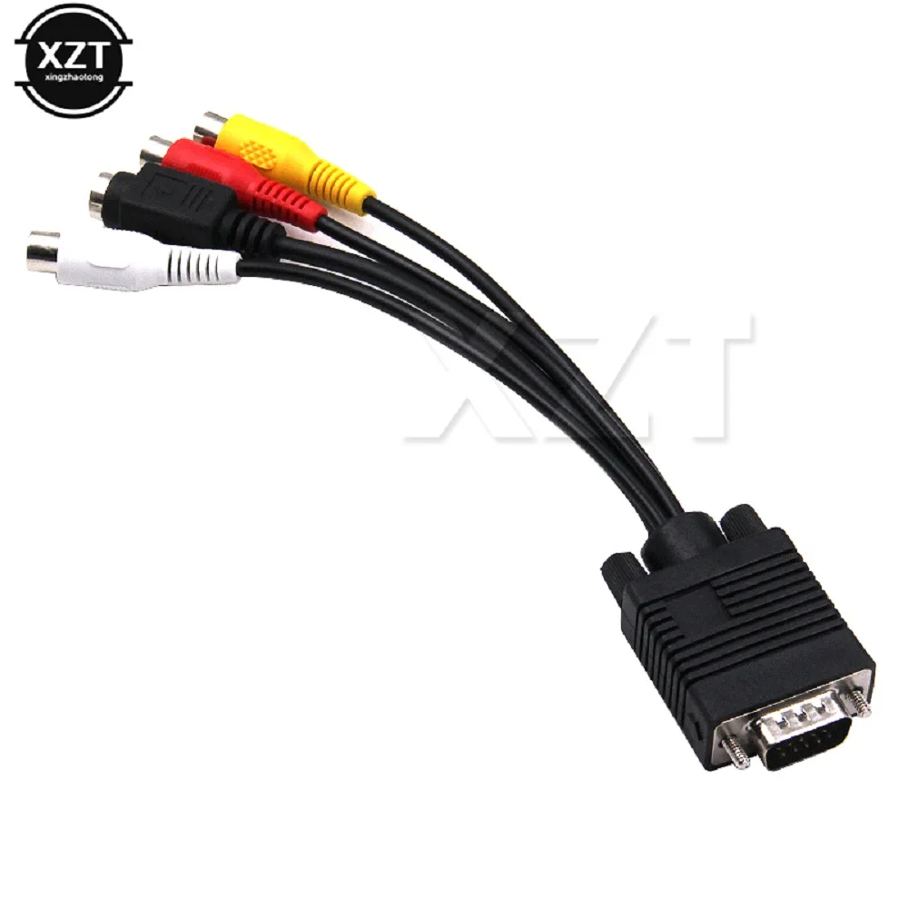 Gorąca sprzedaż VGA męski na S-Video 3 RCA Jack żeński Kompozytowy adapter AV TV Out Konwerter Złącze Kabel wideo do laptopa PC HDTV