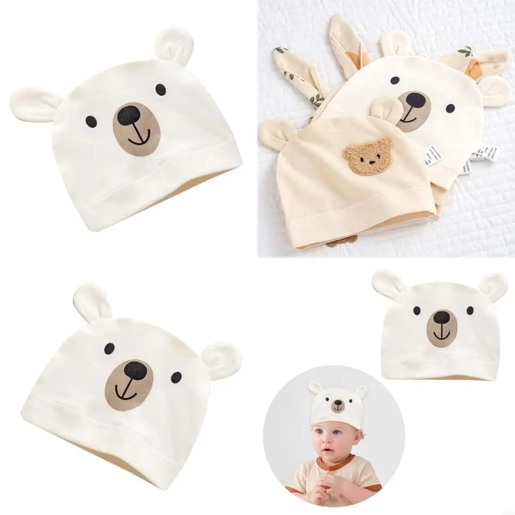 

581F Cotton Preemie Caps Baby Hat Newborns Nursery Hospital Hat Baby Cartoon Hats Spring Autumn Breathable Baby Hat