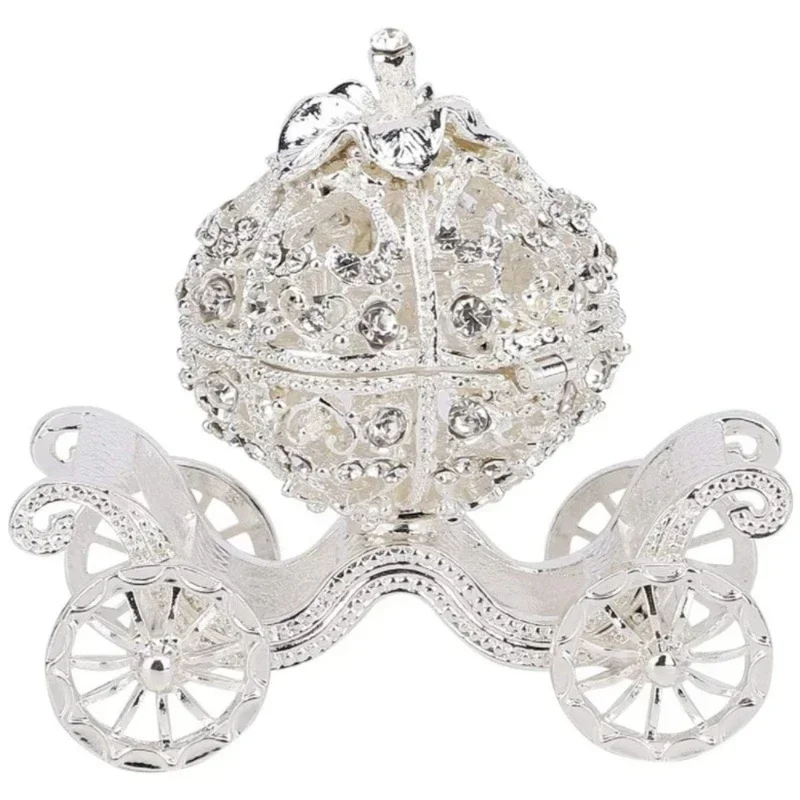 Rhinestone Crystal Pumpkin Carriage Trinket Box Jewelry Box Diamond Gift Collectible Figurine Decorative Jewelry Display Holder