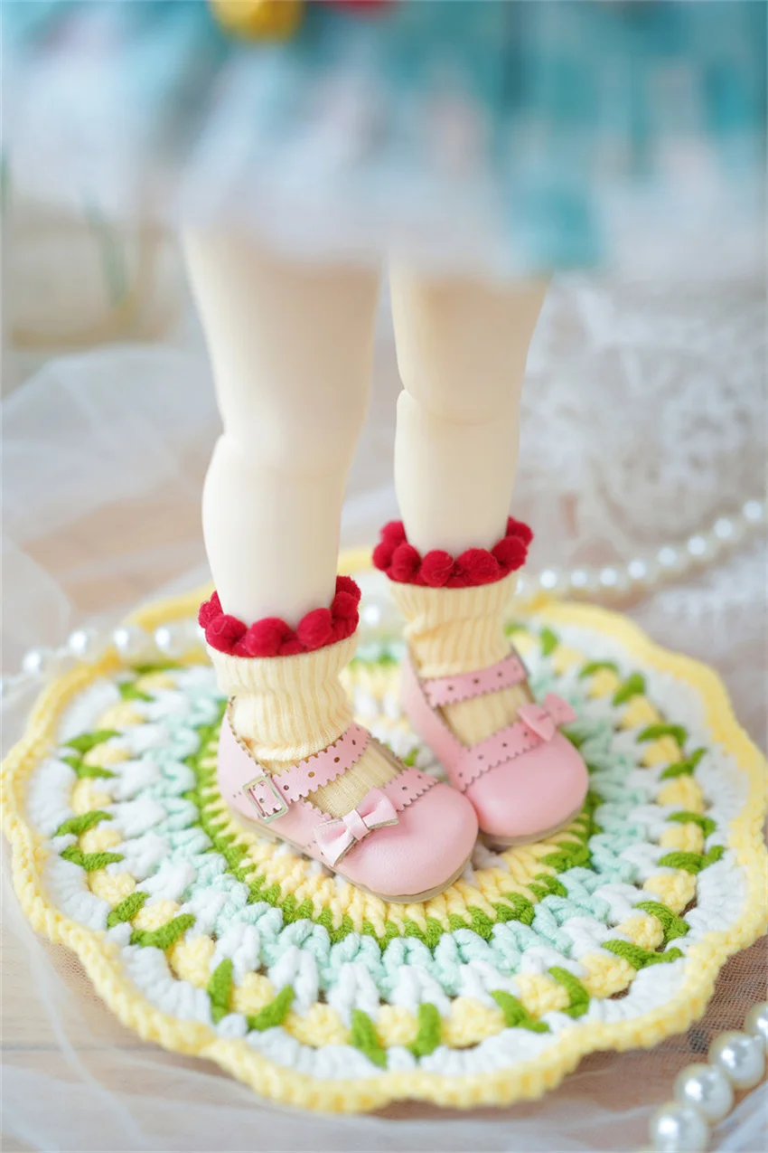 BJDドールシューズ 1/6 ガールズ ラウンドトゥ サイドリボン 光沢 レッド ピンク ホワイト 木目底 小さな革靴 ギフト ドールアクセサリー