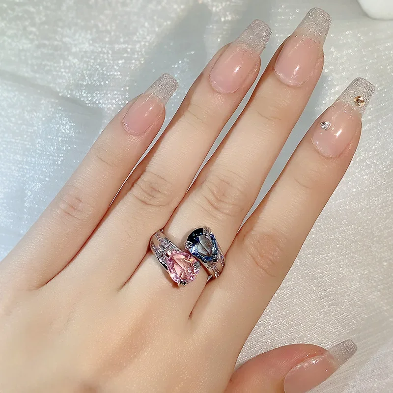 Delicate 925 Sterling Silver Pink Zircon Water Drop Ring