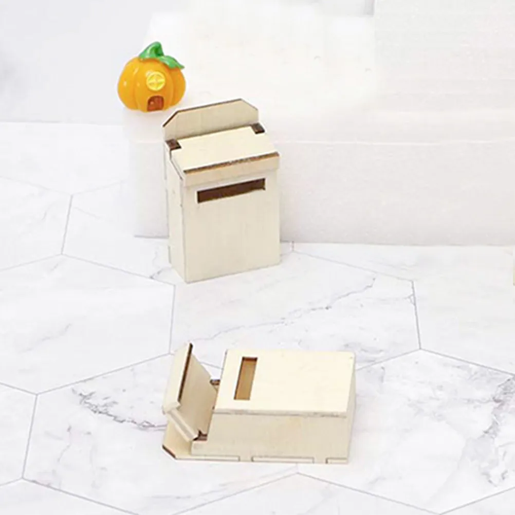 2Pcs Wood Mini Mailbox Dollhouse Furniture Set Compact Portable Realistic Miniature Mailbox for Living Room Bookshelf