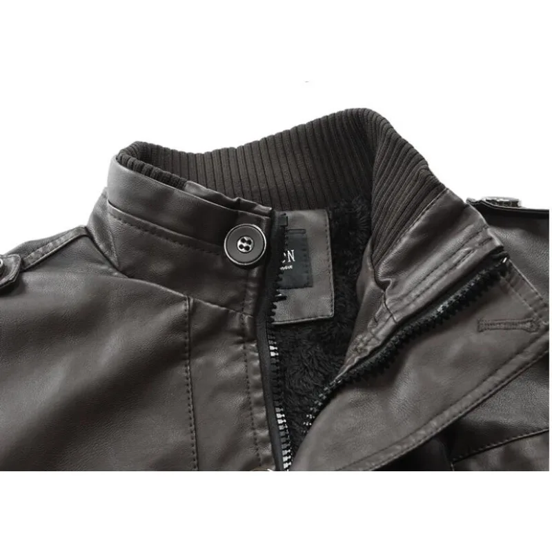 2023 neue Männer trend ige mittellange Motorrad Leder Outwear Winter Fleece gefüttert lässig Jugend Stand Kragen Leder Wind mantel