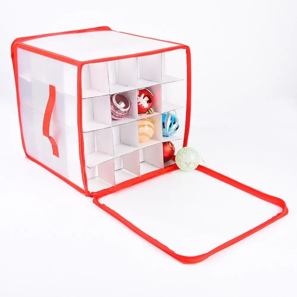 

64-Grid Baubles Storage Box Folding Translucent Christmas Ball Storage Containers Dual Zipper Decorations Organizer