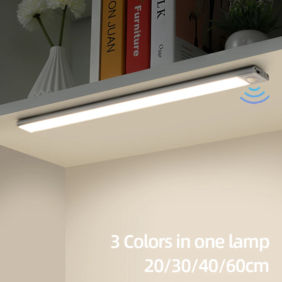 Night Light 20/30/40/60cm Ultra thin LED Light Cabinet Light Motion Sensor Wireless type-c For Kitchen bedroom Wardrobe lighting