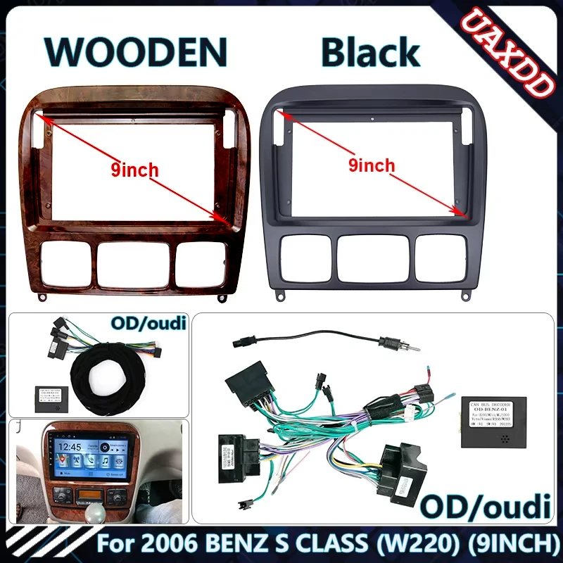 Rama radia samochodowego na lata 2006 BENZ S CLASS W220 9 cali Panel stereo Wiązka przewodów Adapter kabla zasilającego