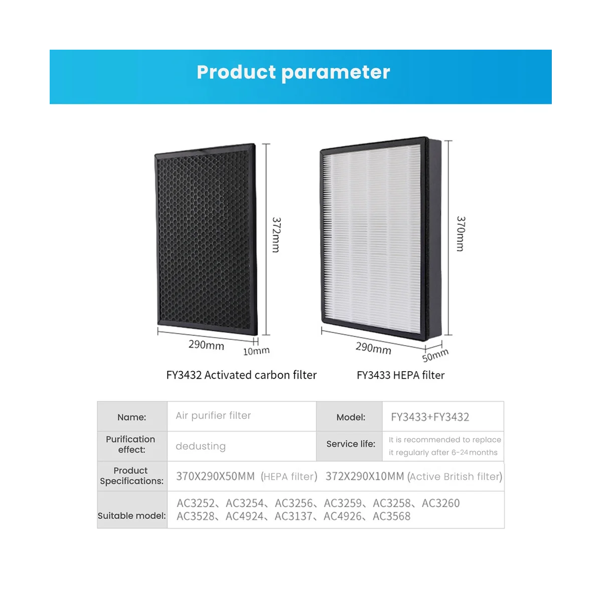 ملحقات الكناس مجموعتان FY3432 FY3433 نموذج مرشح استبدال الكربون المنشط HEPA