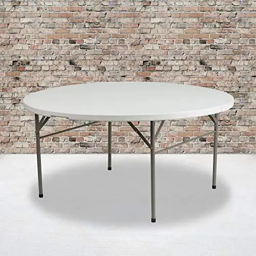 Scarborough 5' Round Plastic Folding Event Table with Carrying Handle, Bi-Fold Portable Banquet Table for Indoor/Outdoor Events,