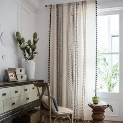 Boho Window Curtains with Tassels Geometric Print Country Style Room Darkening Curtain Panel for Bedroom Living Room, 1 Piece