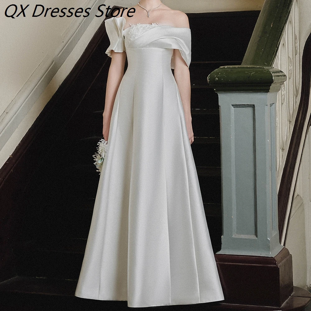 

Women's A-line Evening Dresses Floor-length Off The Shoulder Sleeveless Prom Dresses Fashion Lace Simple Draped Customized Gowns