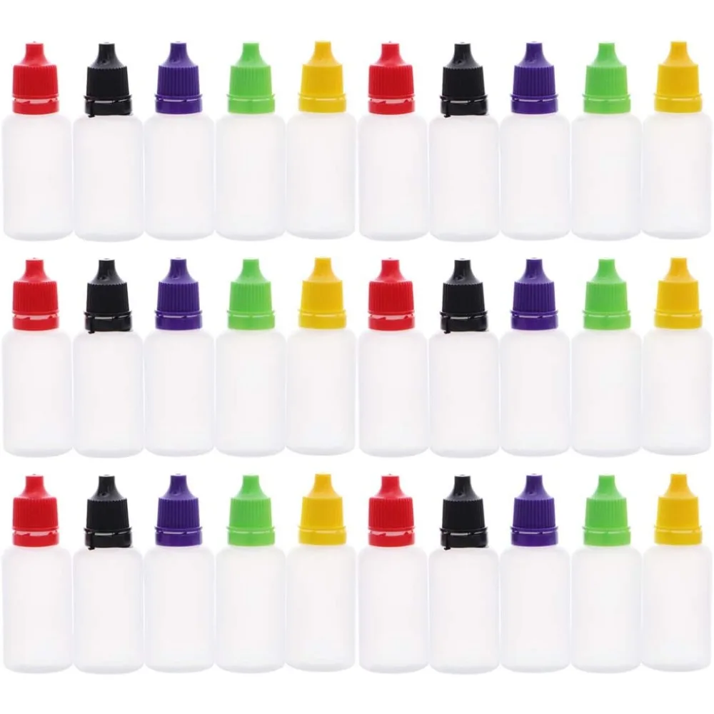 

100PCS 3/5/10/15/20/30/50ml Wholesale Eye Drop Refillable Bottle with Colorful Cap Squeezable Dropper Bottle Liquid Containers