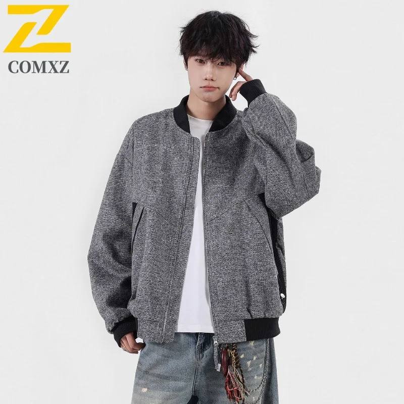 

COMXZ 2025 Мужская повседневная куртка с бейсбольным воротником, легкая верхняя одежда, весенне-осеннее универсальное пальто унисекс, дышащая ветровка
