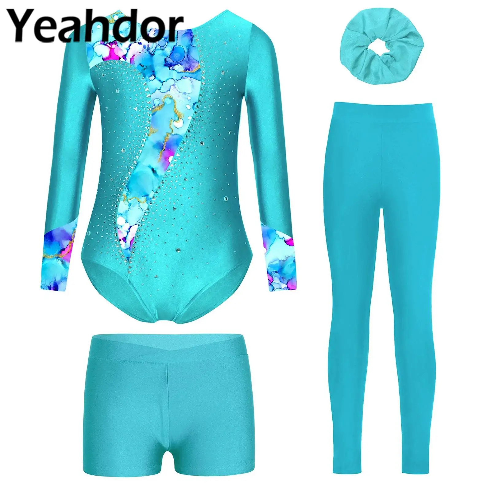 أطفال بنات الباليه الرقص مجموعات الرياضة الجمباز تجريب وتتسابق الشكل التزلج يوتار مع السراويل طماق وإكسسوارات الشعر