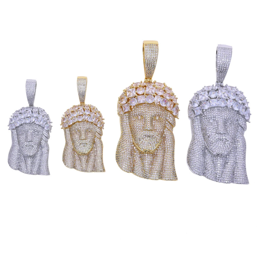 Anztilam كبير يسوع مثلج خارج قلادة قلادة مع وصلة طويلة حبل سلسلة القلائد للنساء الرجال النحاس الزركون الشرير الهيب هوب مجوهرات #5