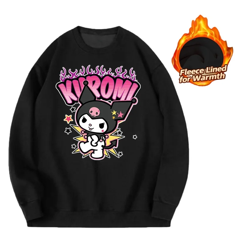

Sanrio Series Printed Crew Neck Long-Sleeve Top, Cute and Warm Fleece-Lined Crew Neck Long-Sleeve T-Shirt, 100% Cotton
