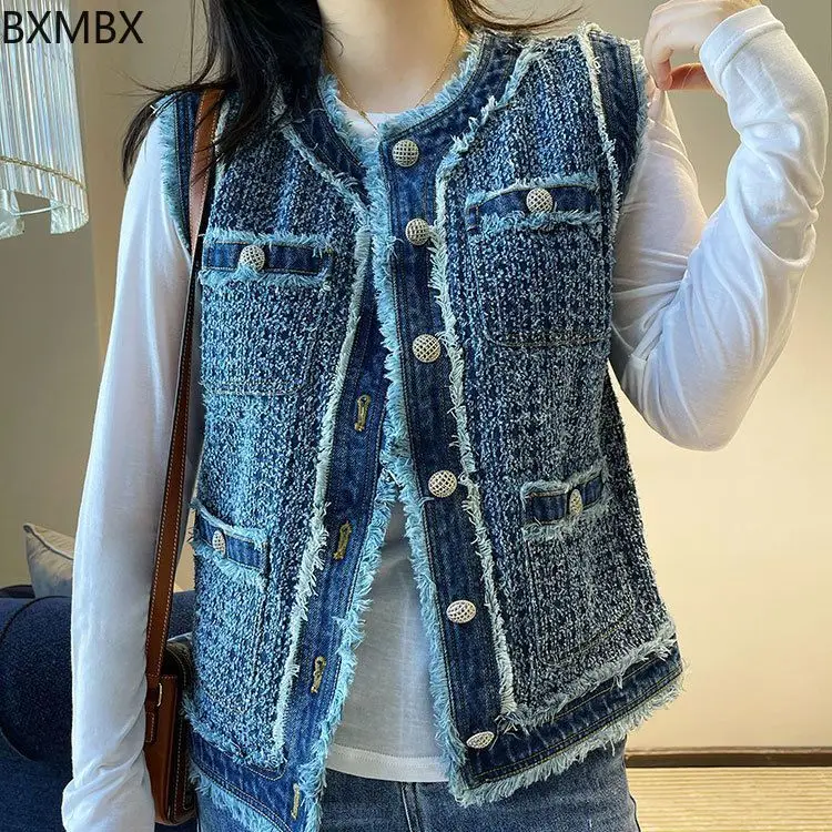 

denim vest women's 2025 spring and autumn new Japanese retro jacket Internet celebrity European goods