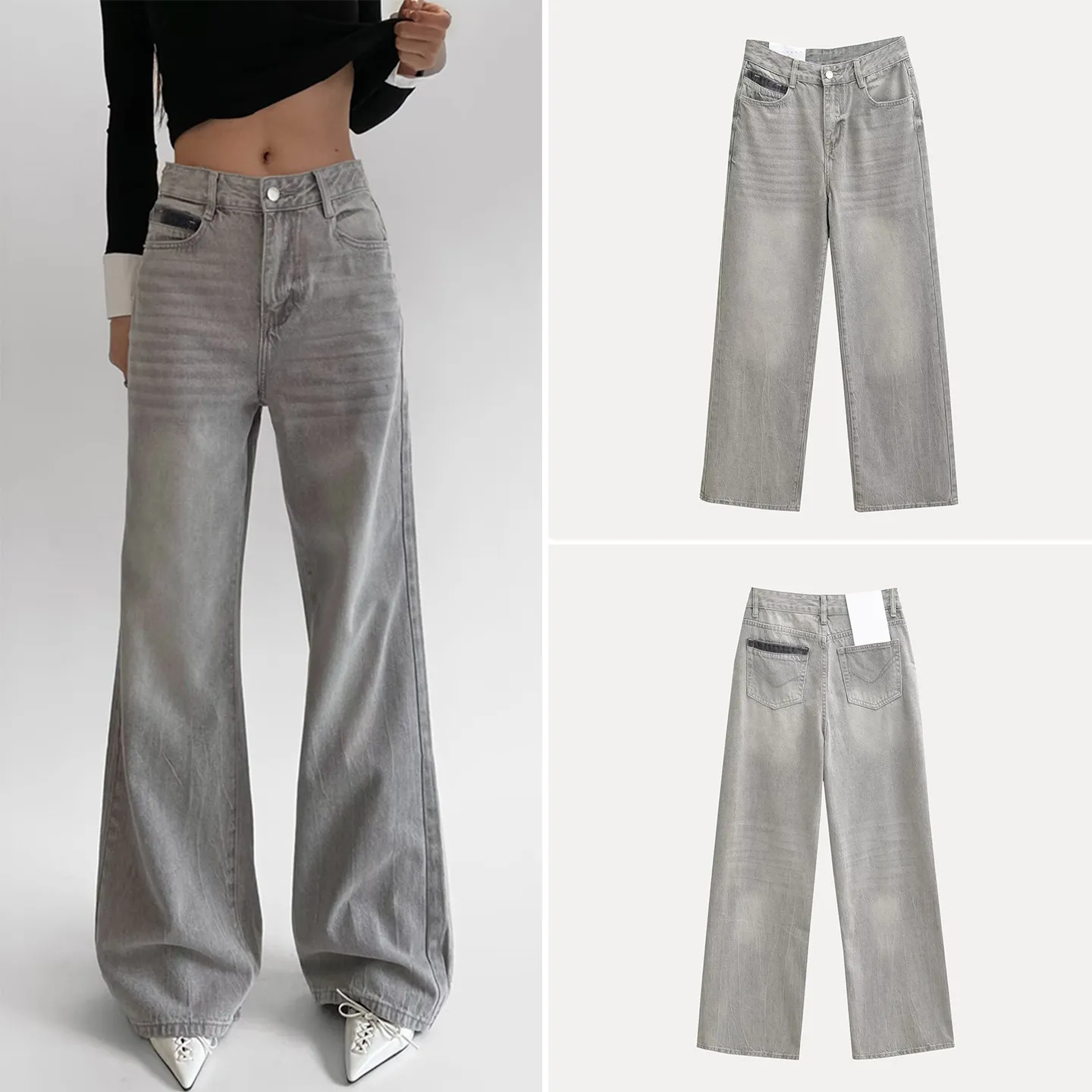 

High Waist Wide Leg Vintage Distred Denim Jeans Women's Spring 2026 New Sle Heavy Embroidery Retro Faion Ladies' Jeans