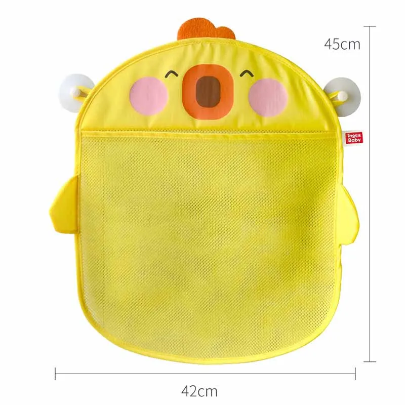 Children's Storage Bag Cartoon Animal Cute Duck Baby Bath Storage Mesh Bag With Suction Cup Drying Bathroom Hanging Bag