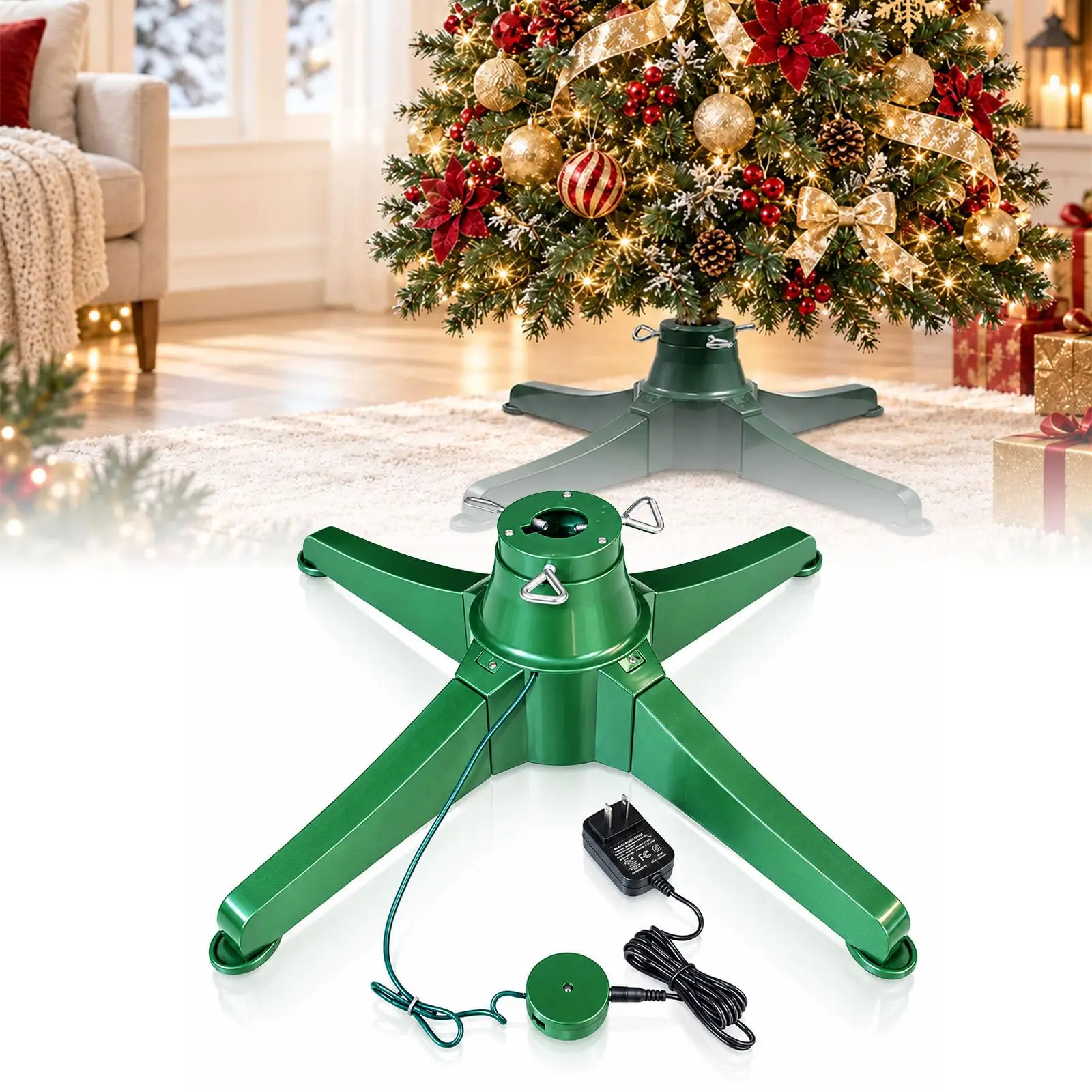 Heavy-Duty Rotating Christmas Tree Stand, 360° Rotating Base (65cm/25.5in)