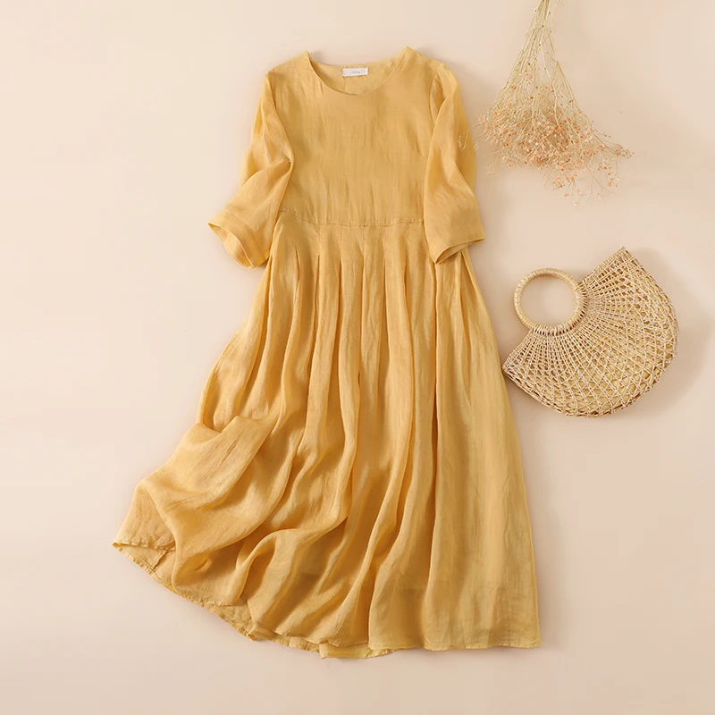 

Новая летняя женская свободная юбка-миди художественного цвета с высокой талией для похудения, модная макси-юбка выше колена