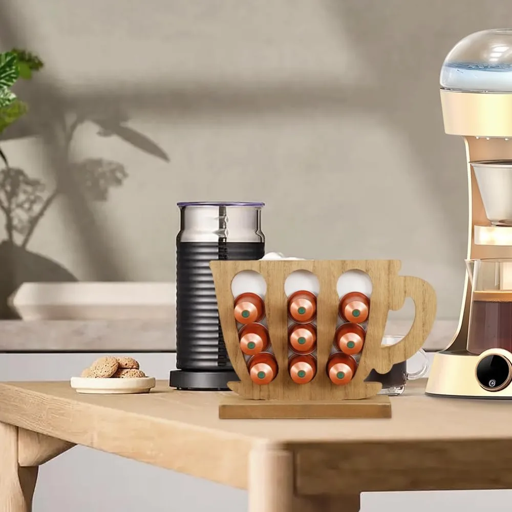 Small Coffee Capsules Coffee Pod Holder Desktop Organizer Shaped Coffee Pod Holder Wooden Coffee Pod Stand Wooden