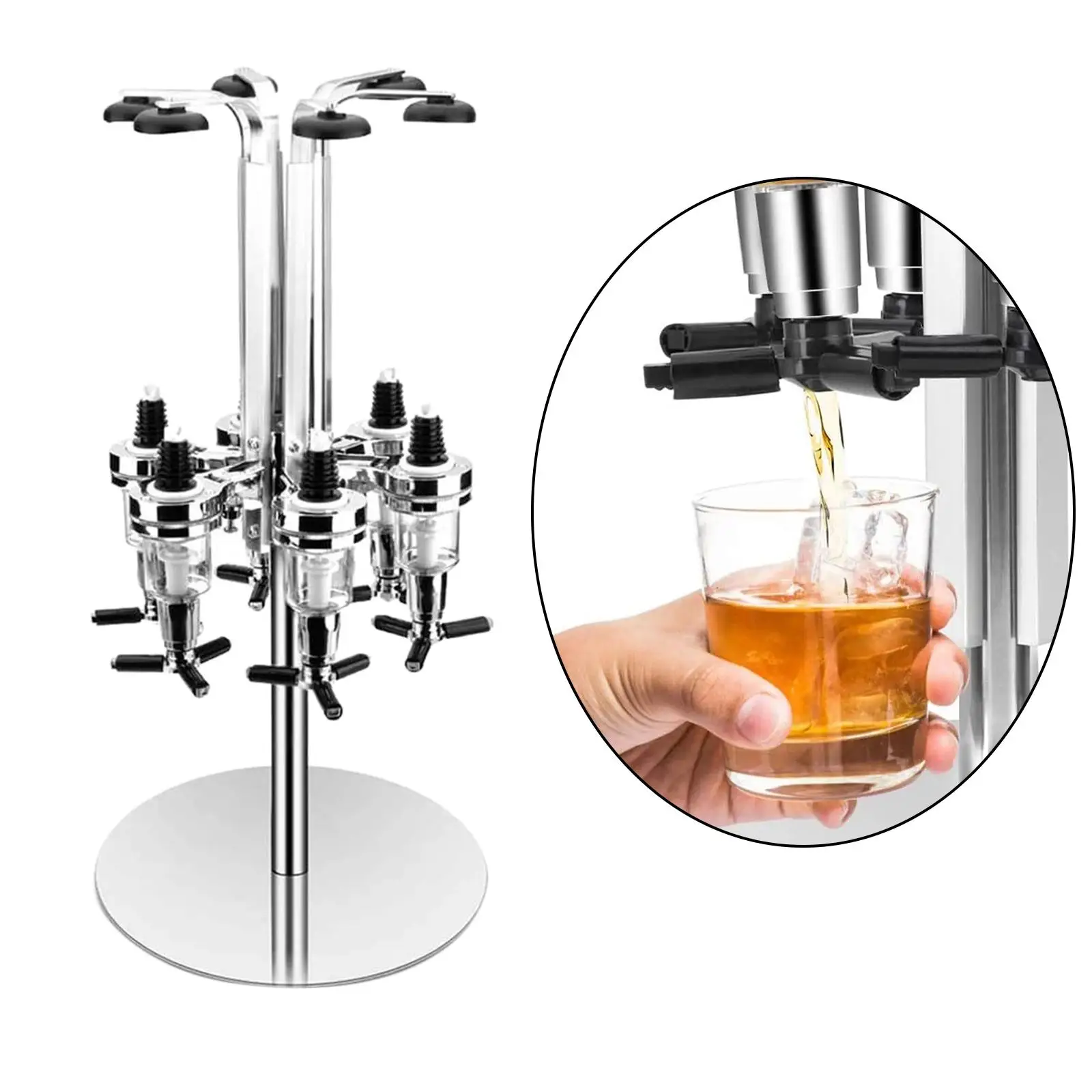 4 Bottle Liquor Dispenser Bottle Dispenser Holder Wall mounted Stand Drinks Dispenser Bar Set Revolving Bottle for Home Bar