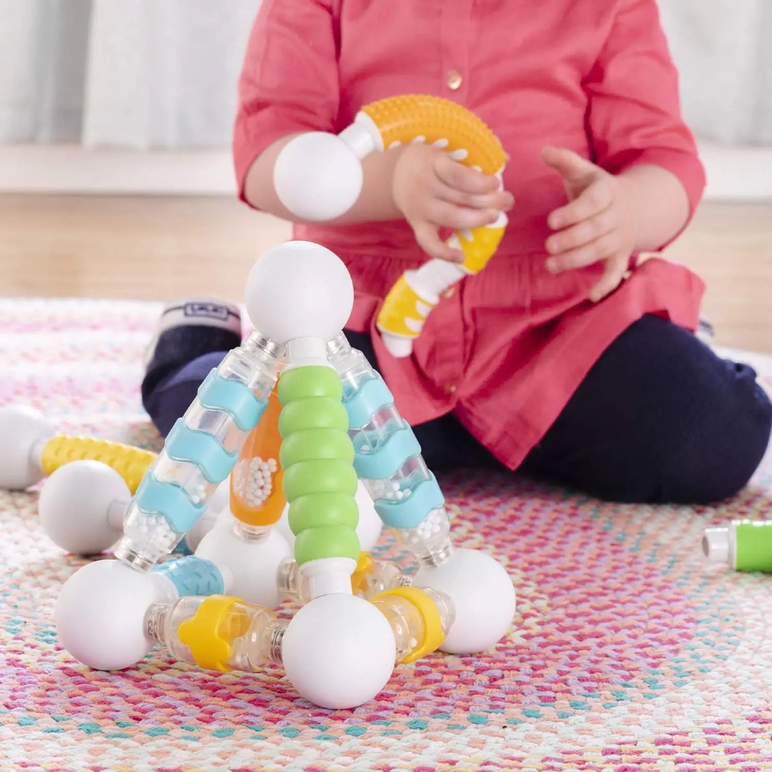 Grippies Shake, Build and Curve – Ensemble de 70 pièces : jouets d'apprentissage à tige magnétique, ensemble de construction éducatif amusant pour les tout-petits
