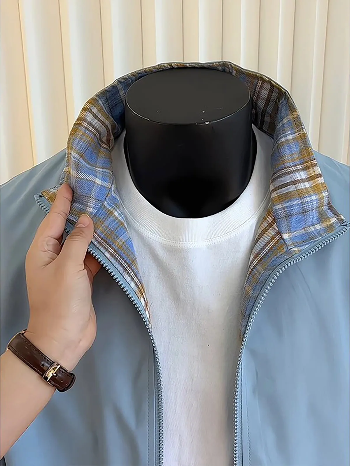 American Style Plaid Patchwork Pilot Jacket Men's Stand Collar Baseball Outfit Cleanfit Youth Sensation Outerwear Coat