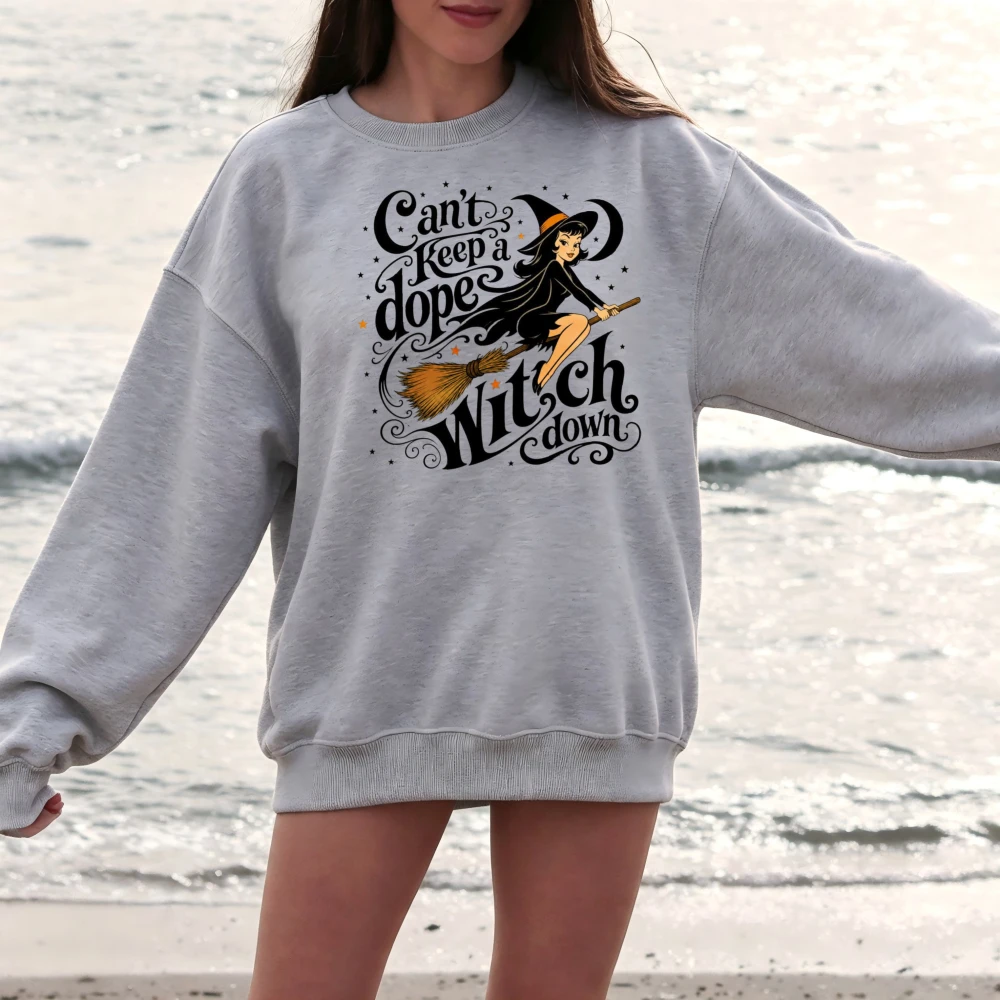 Can't Keep A Dope Witch Down Halloween T Shirt Women Spooky Magic Graphic Print Short Sleeve Casual Beach Autumn Girlfriend Gift