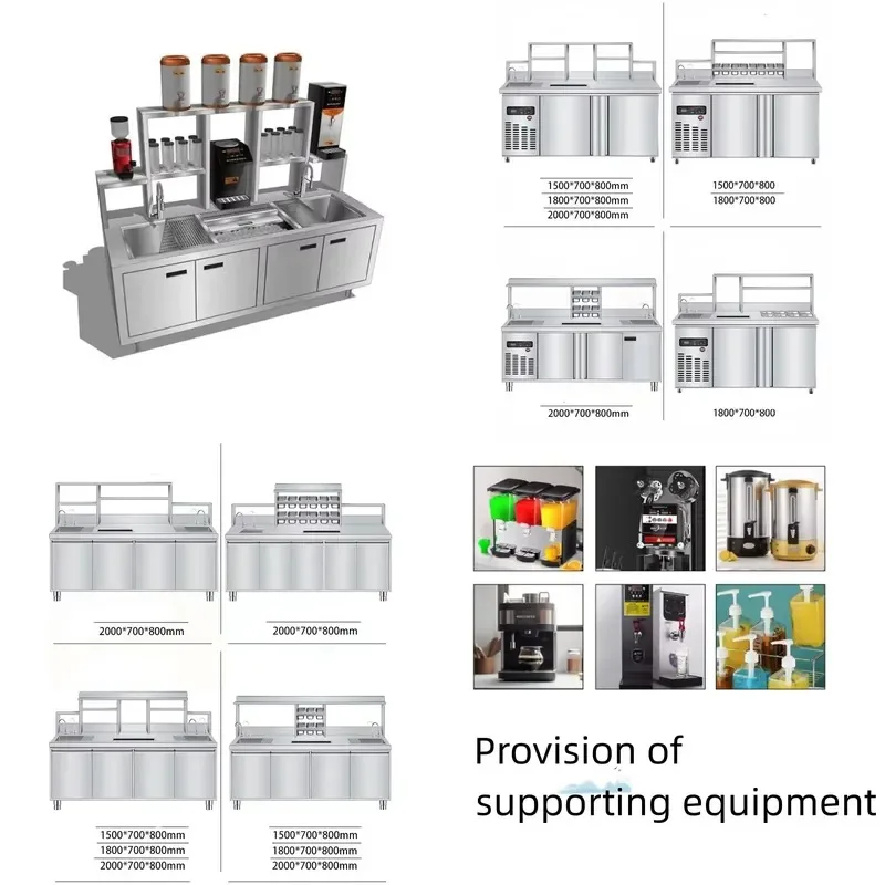 Commercial Bubble Tea Workstation Refrigerated Workbench with Shelves for Fast Food Juice Making Full Set Equipment