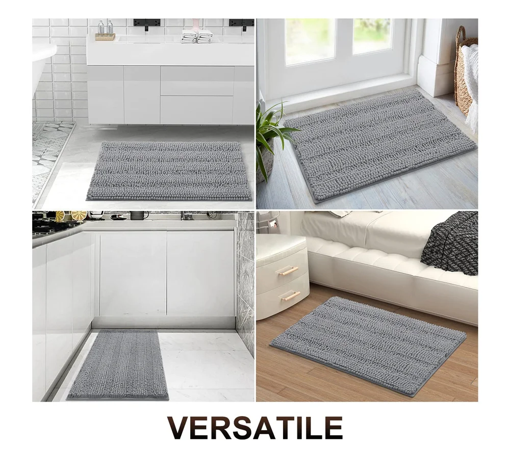 Olanly Chenille Bathroom Rug Non-Slip Bath Mat Soft Shower Bathroom Mat Floor Tub Fluffy Shag Bath Foot Rugs Microfiber Carpet