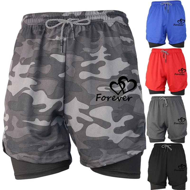 

Hot Camouflage Double Layer Beach Shorts Men Quick Dry Breathable 2-in-1 Gym Running Fitness Athletic Workout Sports New