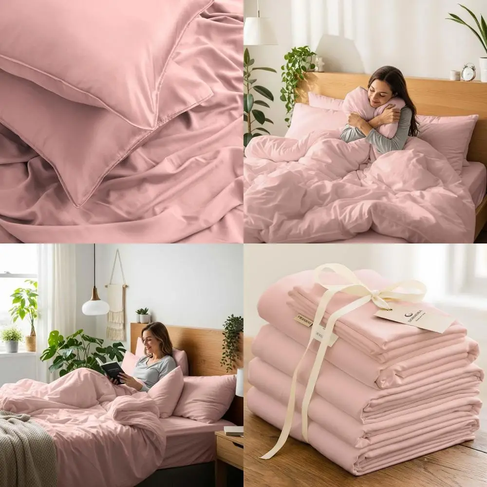 

Bamboo Rayon Blend Duvet Cover Set - Silky Soft, Cooling, Breathable Bedding with Zippered 90x90 Cover and 2 Pillow Shams, No Co