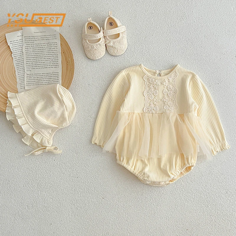 

Spring Autumn Infant Kids Baby Girls Long Sleeve Lace Solid Color Jumpsuit Newborn Baby Girls Princess Clothes Rompers