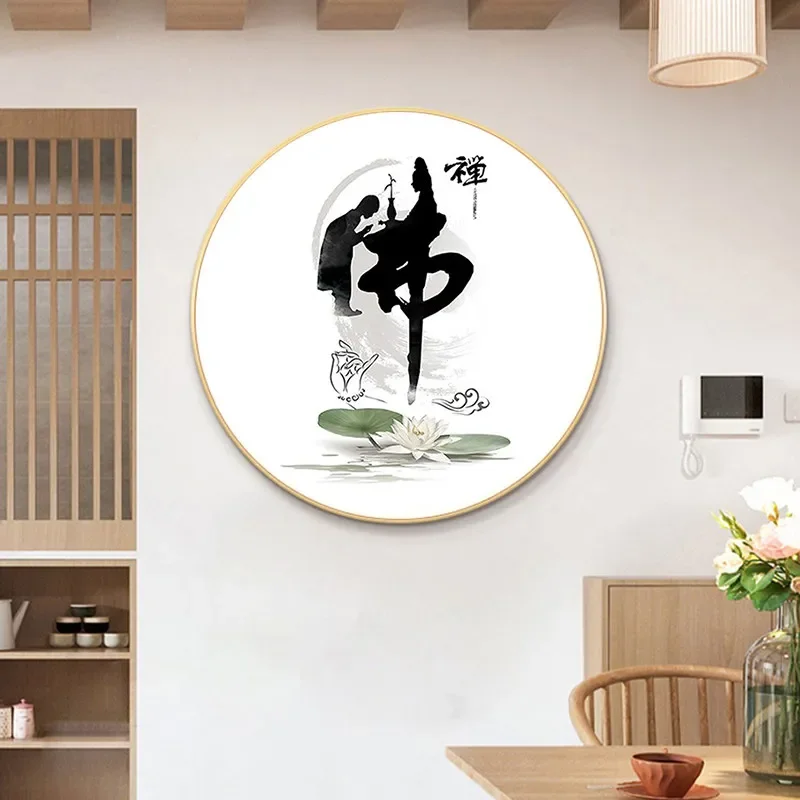 

X5-15 buddhist and taoist calligraphy and painting tea room tea house study entrance decoration painting zen round mural