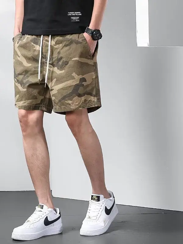 

Camouflage Workwear orts Men's Loose Five-Quarter Length Summer Breathable Casual Beach Pants Straight Leg Trousers