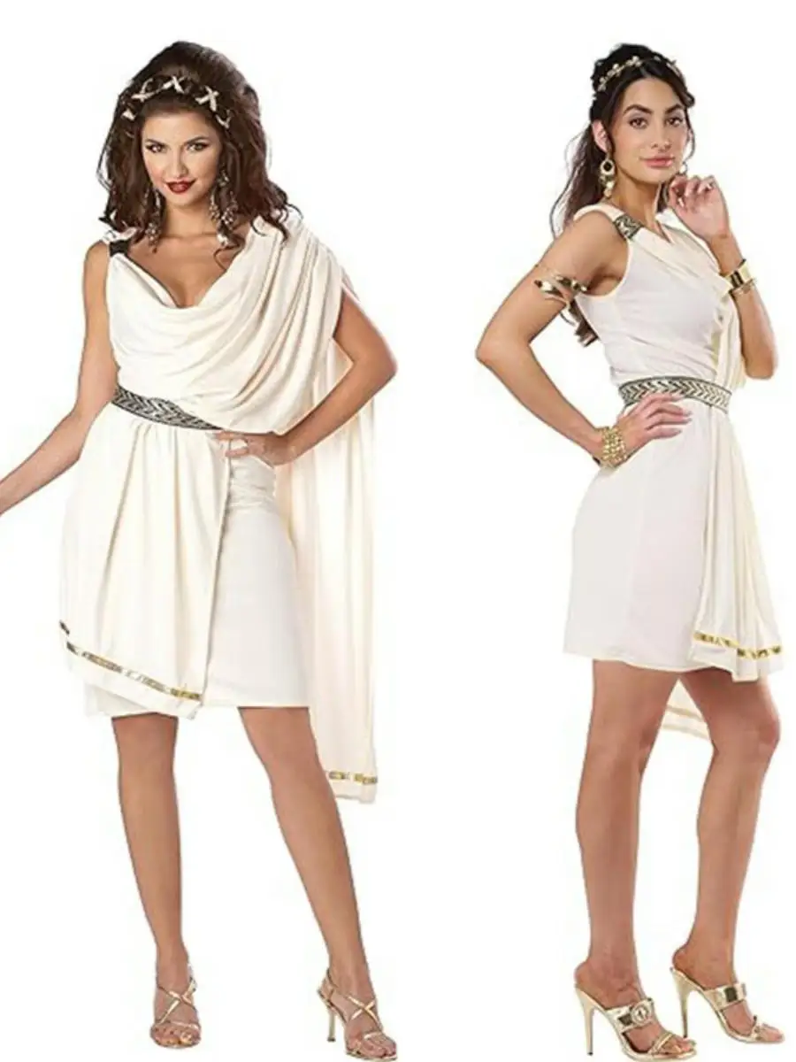 Strój na Halloween Biały Bóg Spódnica Garnitur Zestaw Nieregularna Długa Suknia Etniczny Kostium Sceniczny Materiał Bawełniany Moda Damska