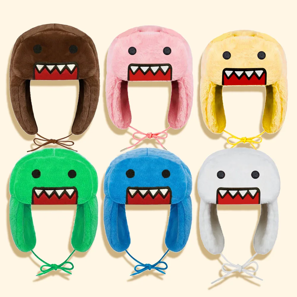 

Winter Thermal Earflap Hat Windproof Double Layer Coral Fleece Cartoon Embroidery Outdoor Warm Hat for Adults Kids​