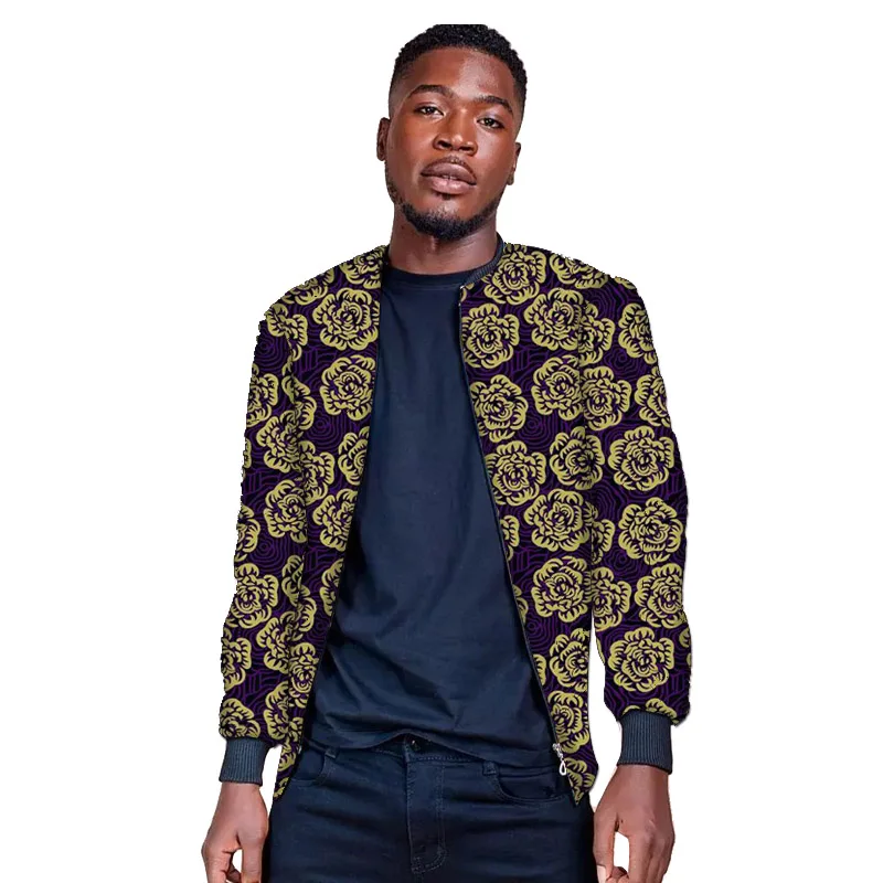 Cappotto bomber da uomo con stampa africana Moda nigeriana Giacca da baseball maschile in cera colorata Design con colletto poco profondo